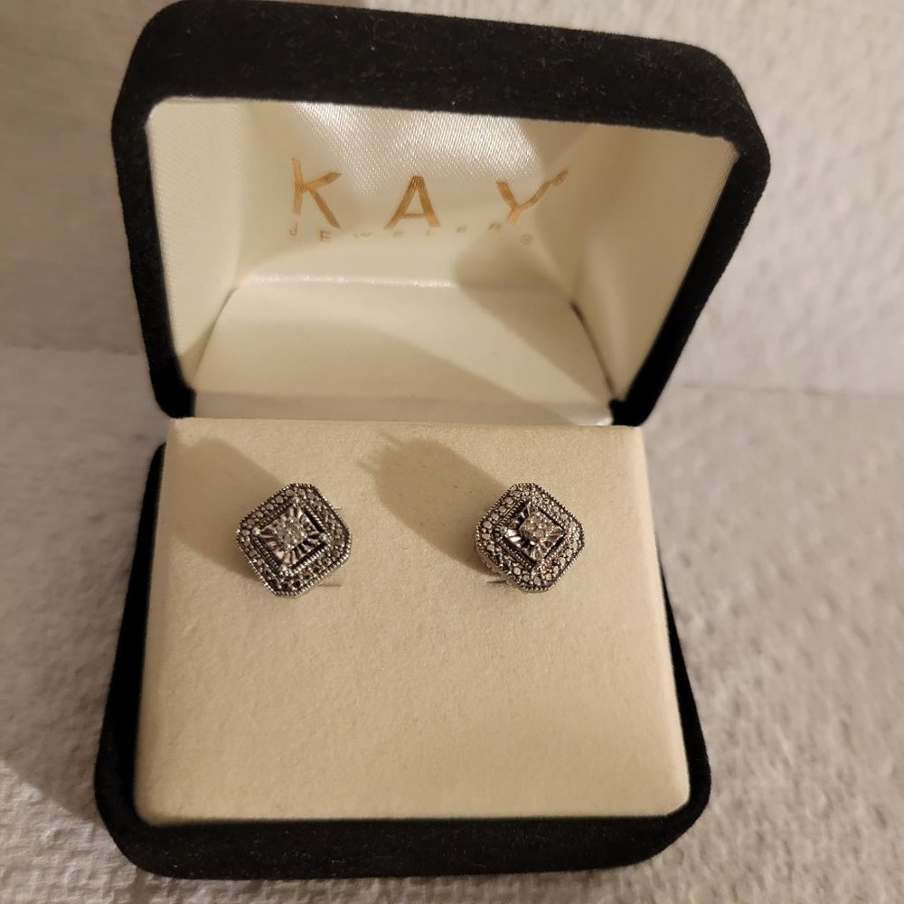✨Kay Jewelers Diamond Sterling Silver Cushion Post Style Earrings